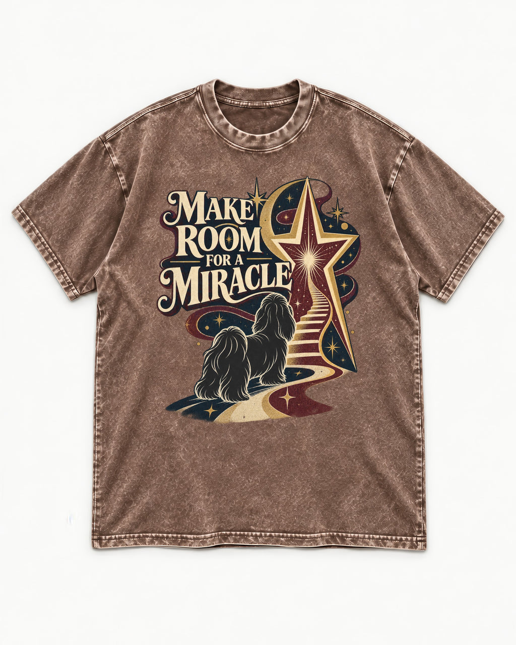 Room for a Shih Tzu Miracle Washed Tee in Coffee, flat lay product photo