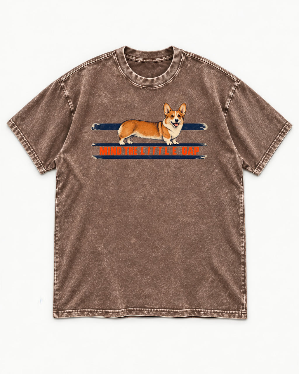 Mind the Little Corgi Gap Washed Tee in Coffee, flat lay product photo