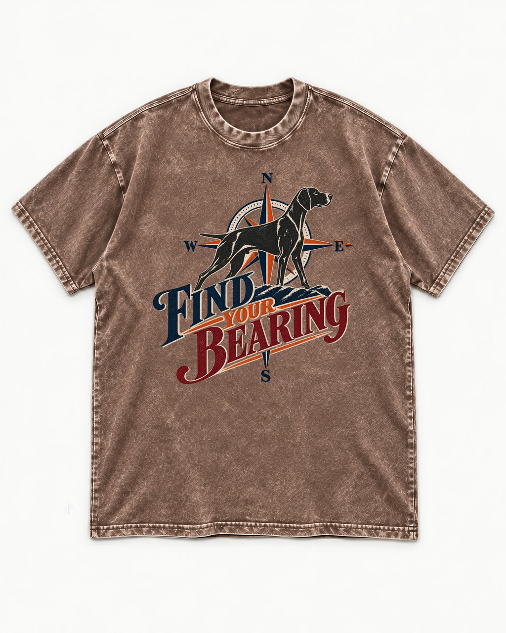 Find Your Bearing German Shorthaired Pointer Washed Tee in Coffee, flat lay product photo