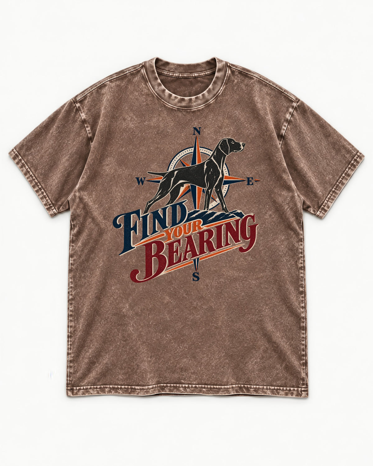Find Your Bearing German Shorthaired Pointer Washed Tee in Coffee, flat lay product photo