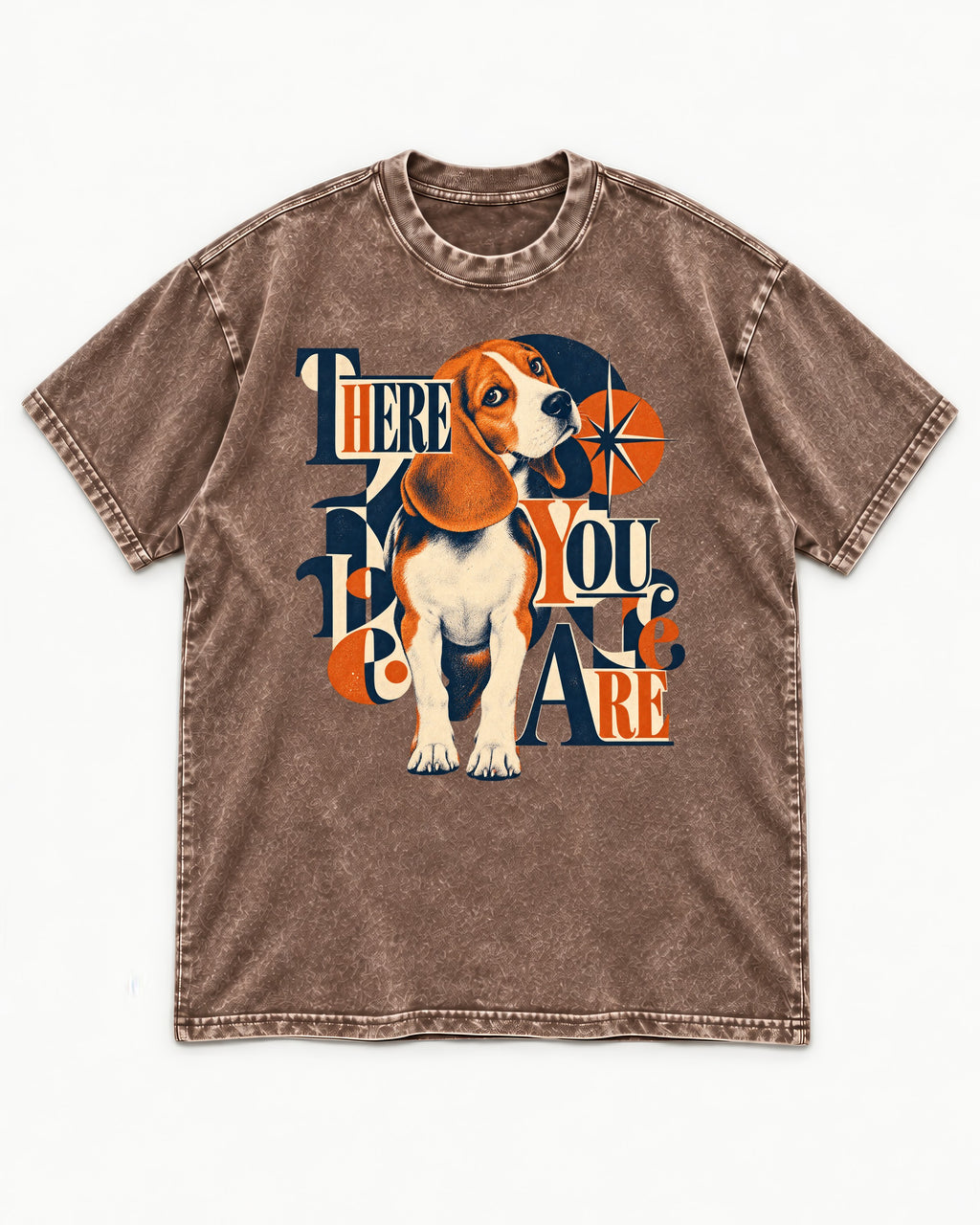 There You Are Beagle Washed Tee in Coffee, flat lay product photo