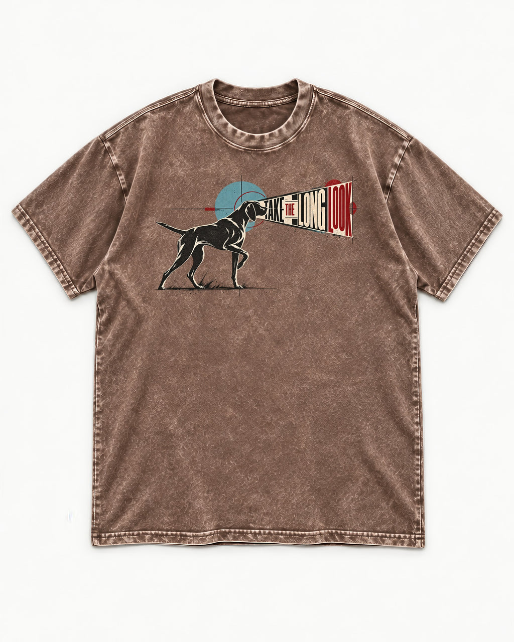 German Shorthaired Pointer Take the Long Look Washed Tee in Coffee, flat lay product photo