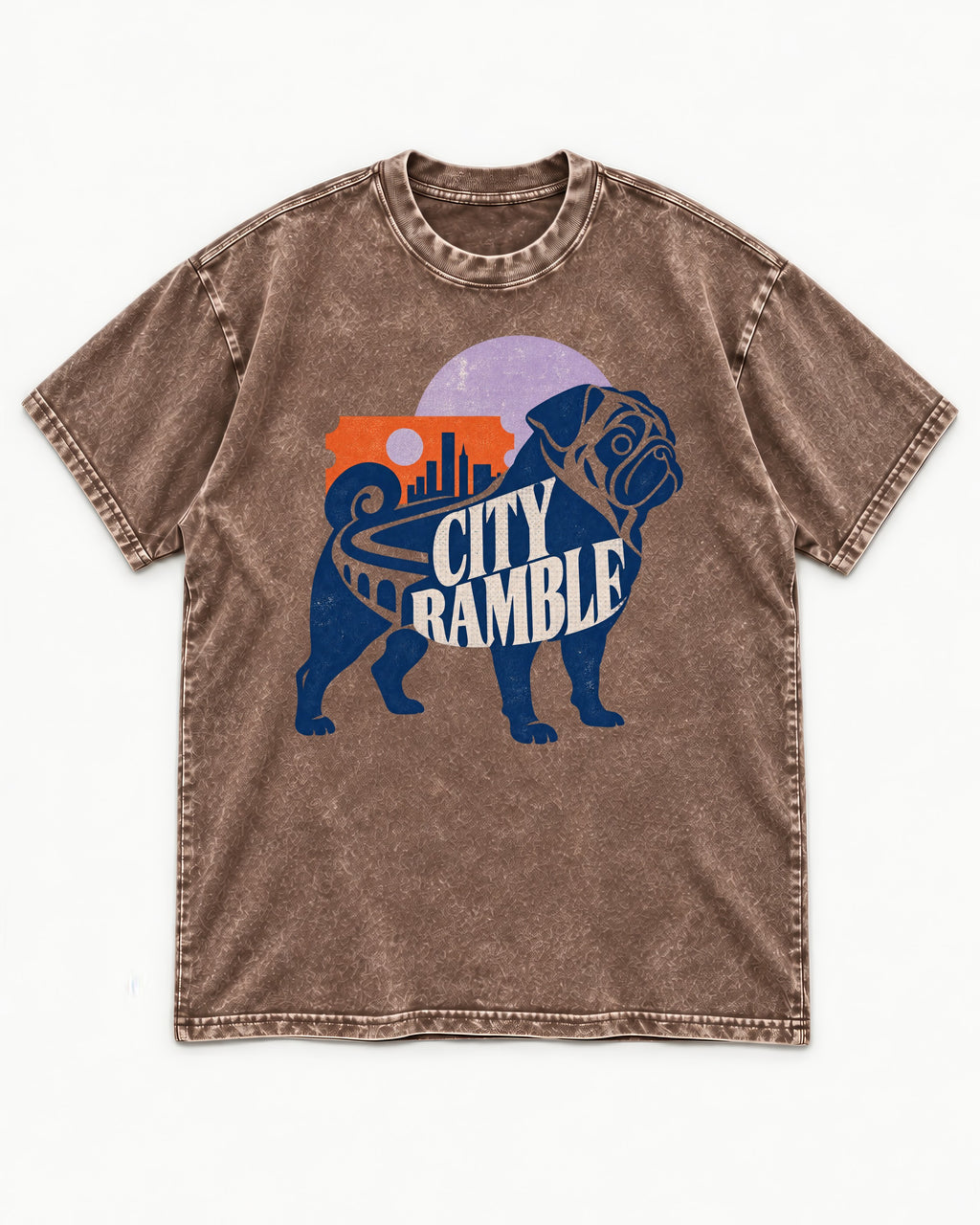 Pug's Big City Ramble Washed Tee in Coffee, flat lay product photo