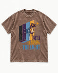 Still Learning the Light Boxer Doorway Progression Graphic Washed Tee in Coffee, flat lay product photo