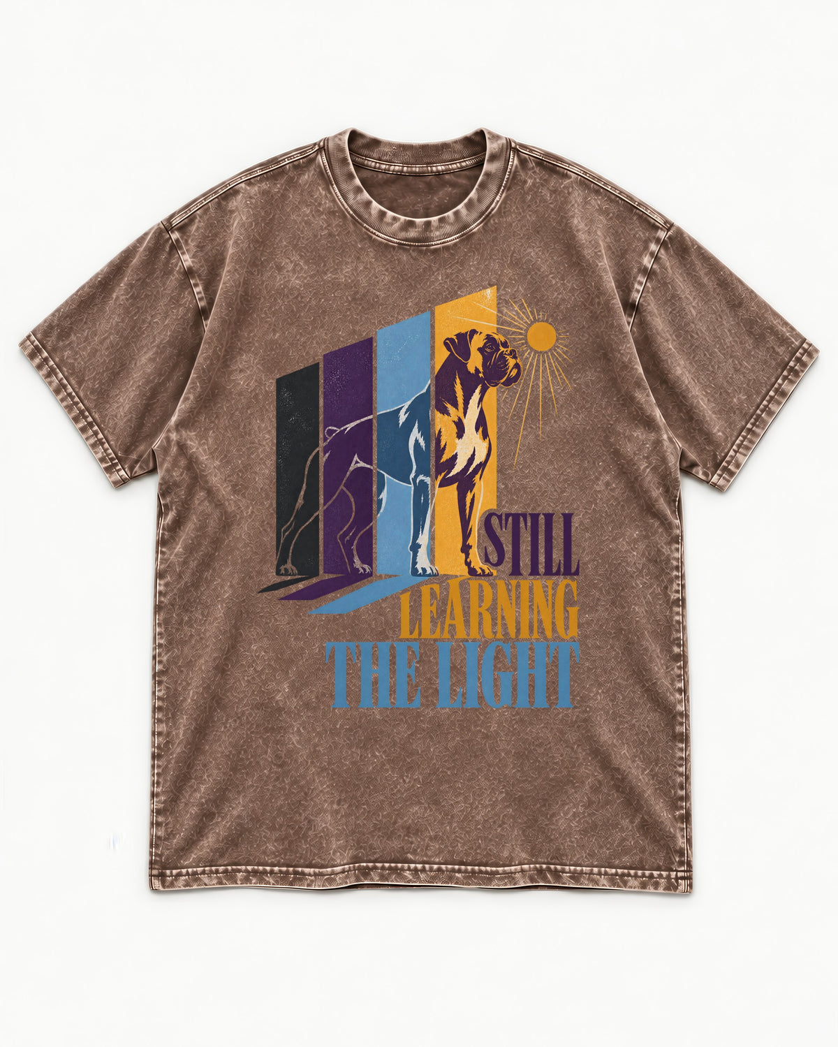 Still Learning the Light Boxer Doorway Progression Graphic Washed Tee in Coffee, flat lay product photo