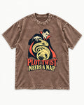 Pug Needs a Nap Washed Tee in Coffee, flat lay product photo