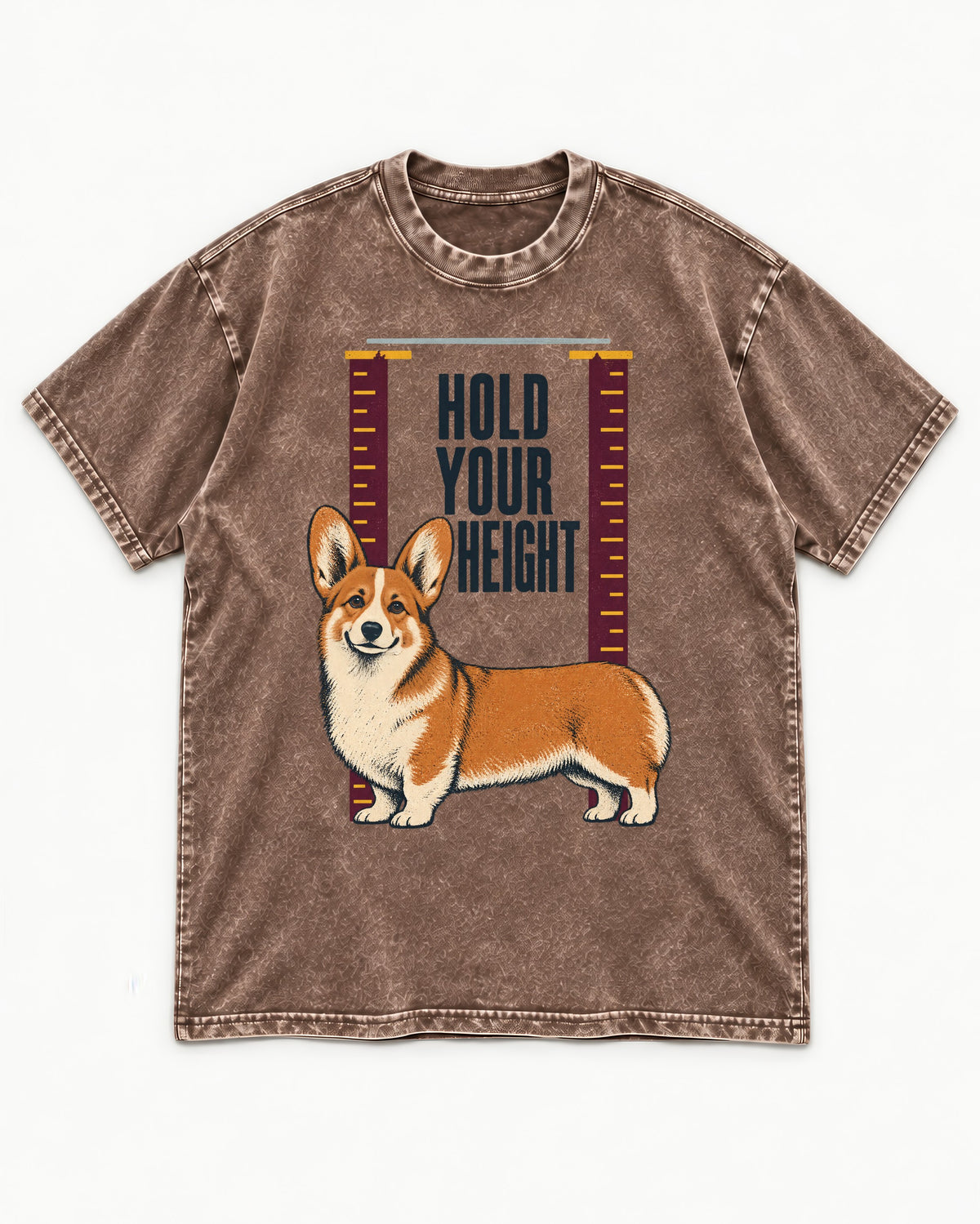 Corgi Hold Your Height Washed Tee in Coffee, flat lay product photo