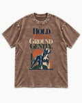 Pitbull Hold Your Ground Gently Standing Dog Graphic Washed Tee in Coffee, flat lay product photo