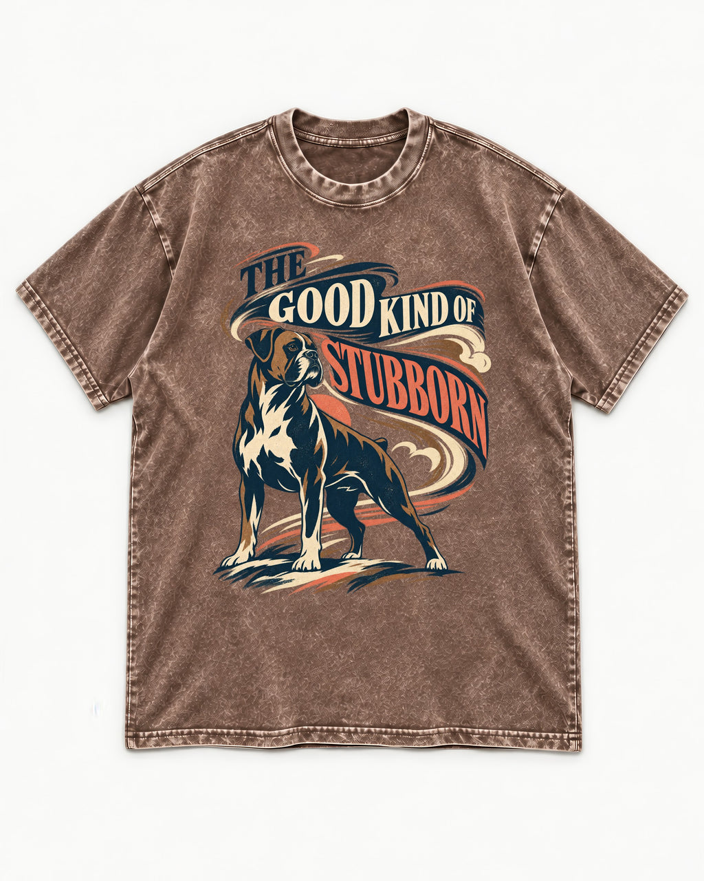 Boxer The Good Kind of Stubborn Washed Tee in Coffee, flat lay product photo