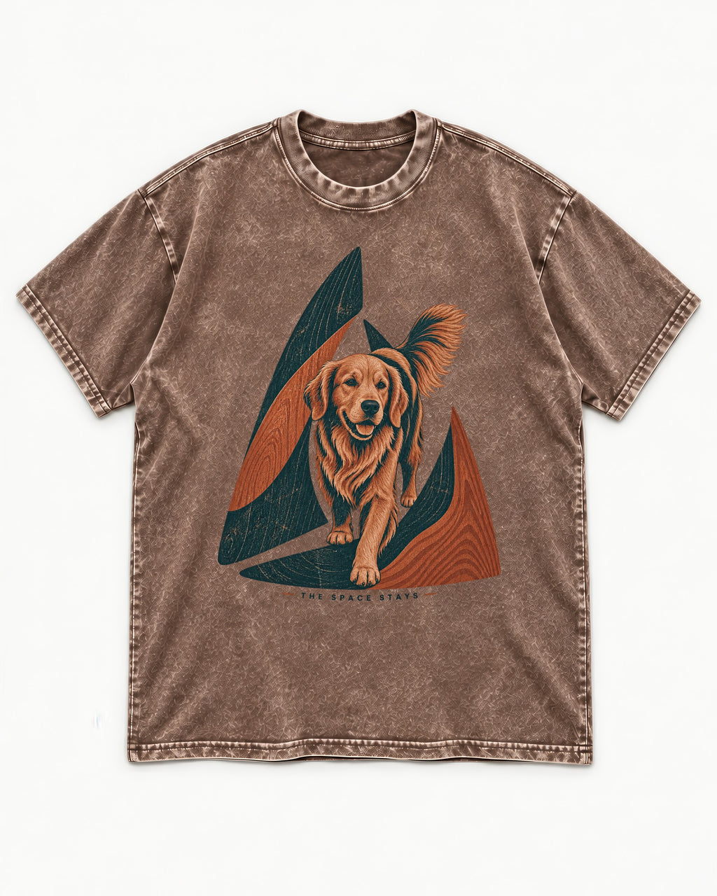 The Golden Retriever Space Stays Washed Tee in Coffee, flat lay product photo