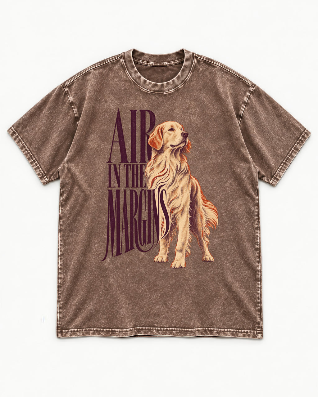 Golden Retriever In the Margins Washed Tee in Coffee, flat lay product photo