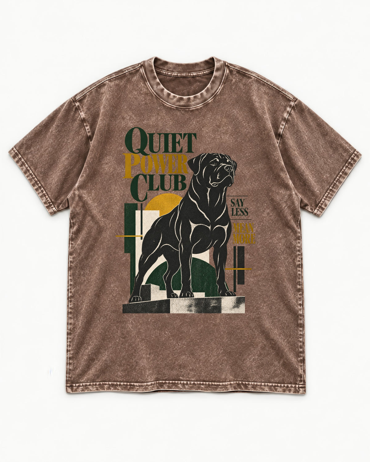 Rottweiler Quiet Power Club Washed Tee in Coffee, flat lay product photo