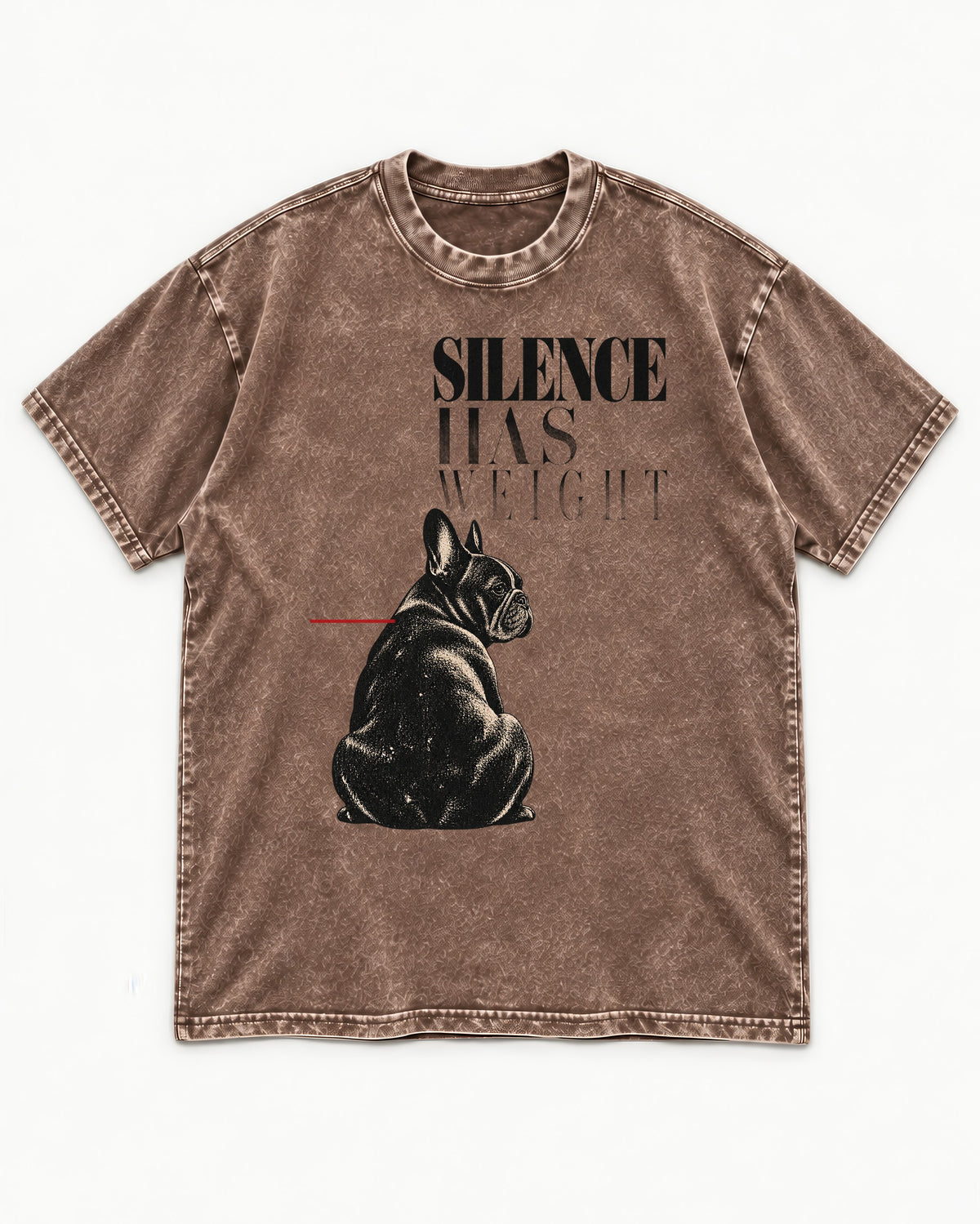 Silence Has Weight Frenchie Washed Tee in Coffee, flat lay product photo