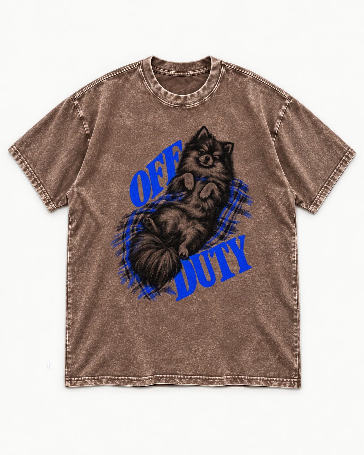 Off Duty Pomeranian Washed Tee in Coffee, flat lay product photo