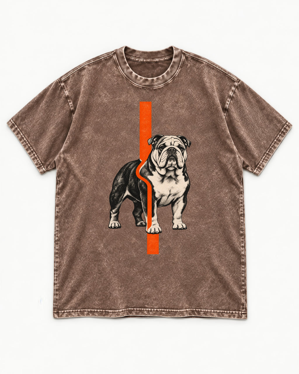 English Bulldog Quiet Strength Washed Tee in Coffee, flat lay product photo