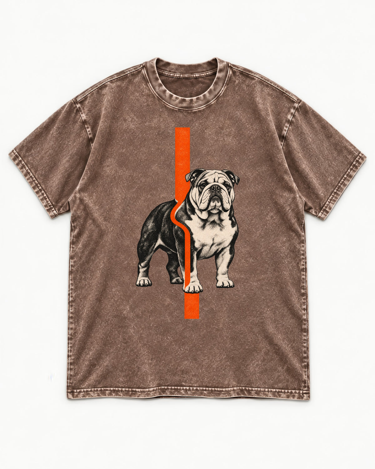 English Bulldog Quiet Strength Washed Tee in Coffee, flat lay product photo