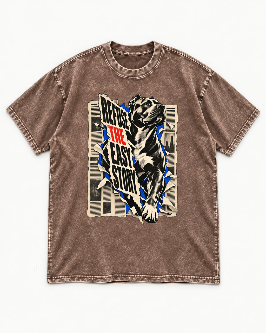Pitbull Refuse the Easy Story Washed Tee in Coffee, flat lay product photo