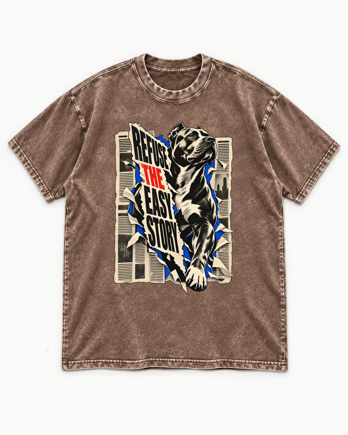 Pitbull Refuse the Easy Story Washed Tee in Coffee, flat lay product photo