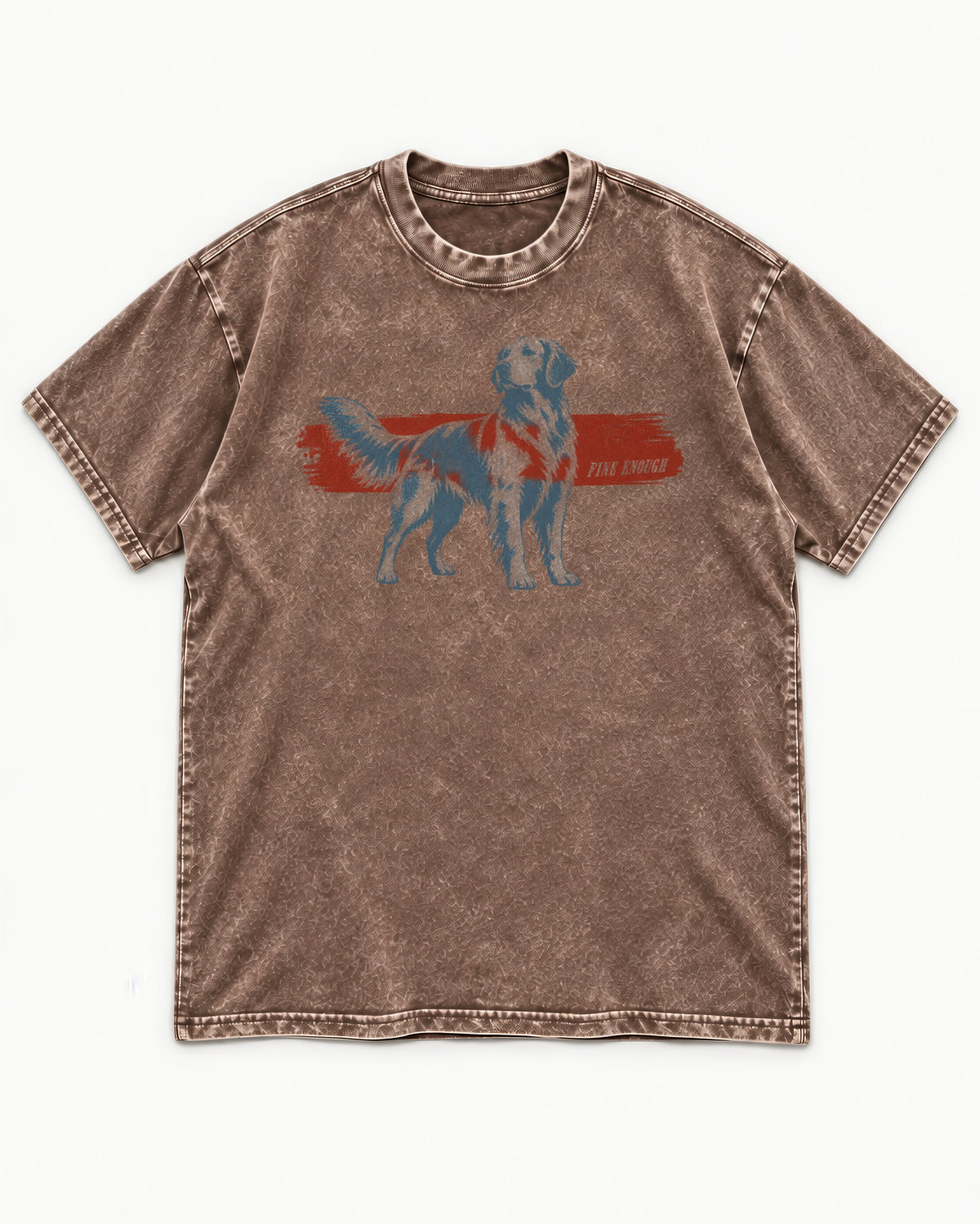 Fine Enough Golden Retriever Washed Tee in Coffee, flat lay product photo