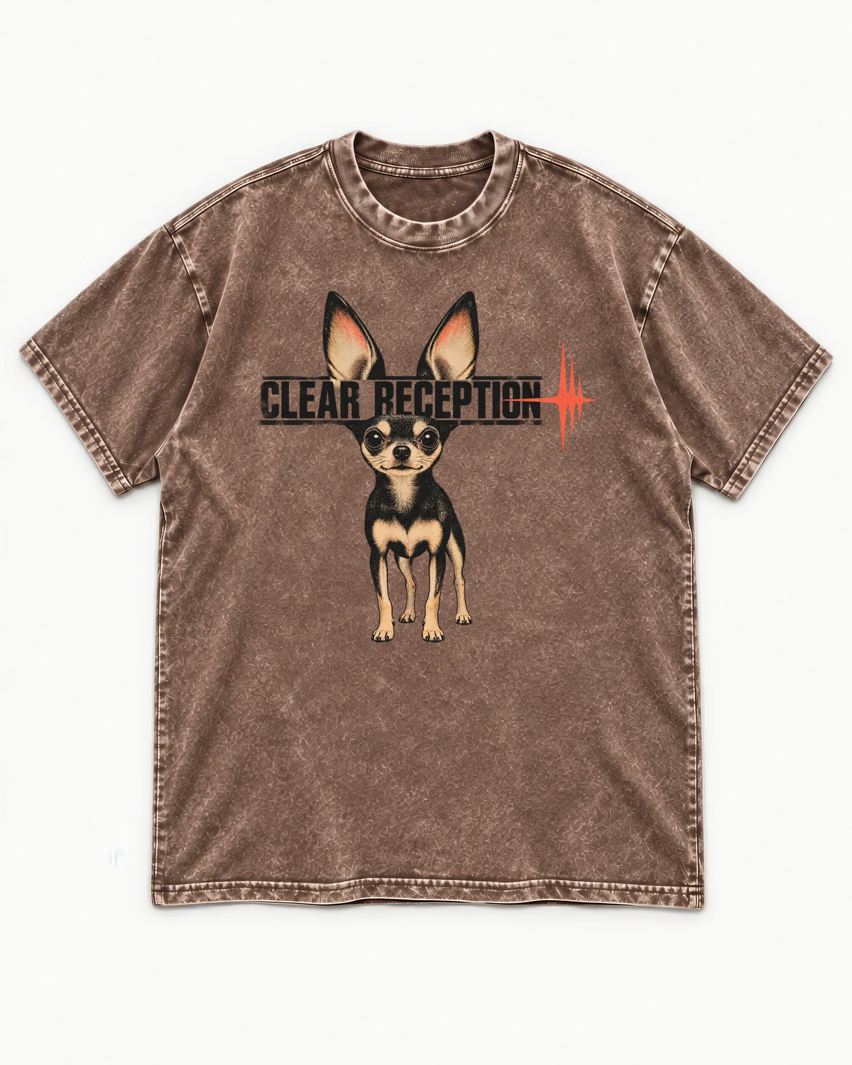 Chihuahua Clear Reception Washed Tee in Coffee, flat lay product photo