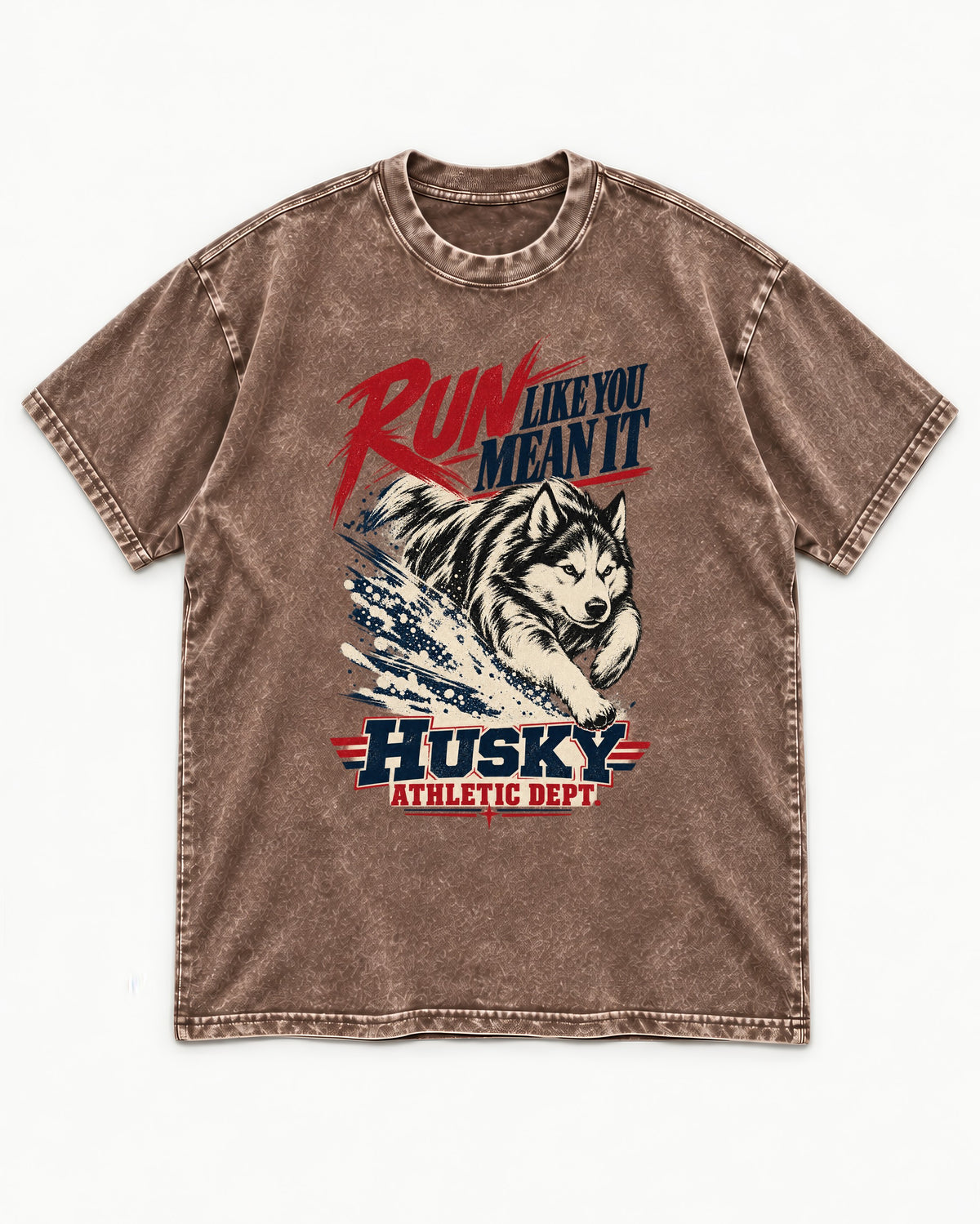 Husky Run with Purpose Washed Tee in Coffee, flat lay product photo