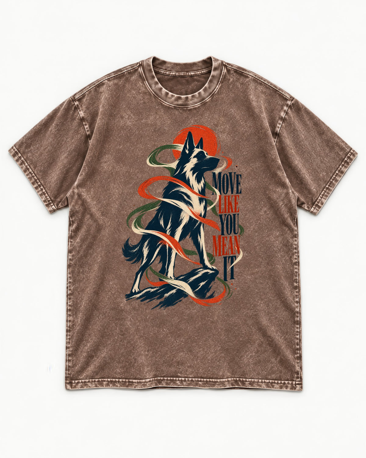 German Shepherd Dog Mean It Washed Tee in Coffee, flat lay product photo