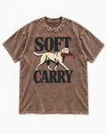 Soft Carry Labrador Retriever Washed Tee in Coffee, flat lay product photo