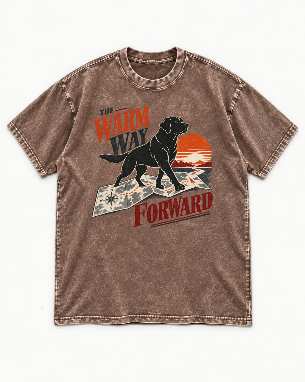 The Warm Way Forward Labrador Retriever Washed Tee in Coffee, flat lay product photo