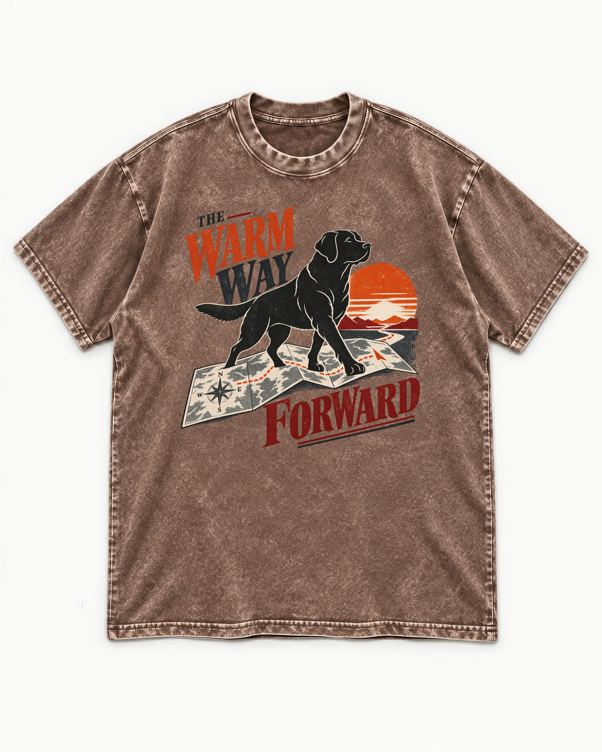 The Warm Way Forward Labrador Retriever Washed Tee in Coffee, flat lay product photo