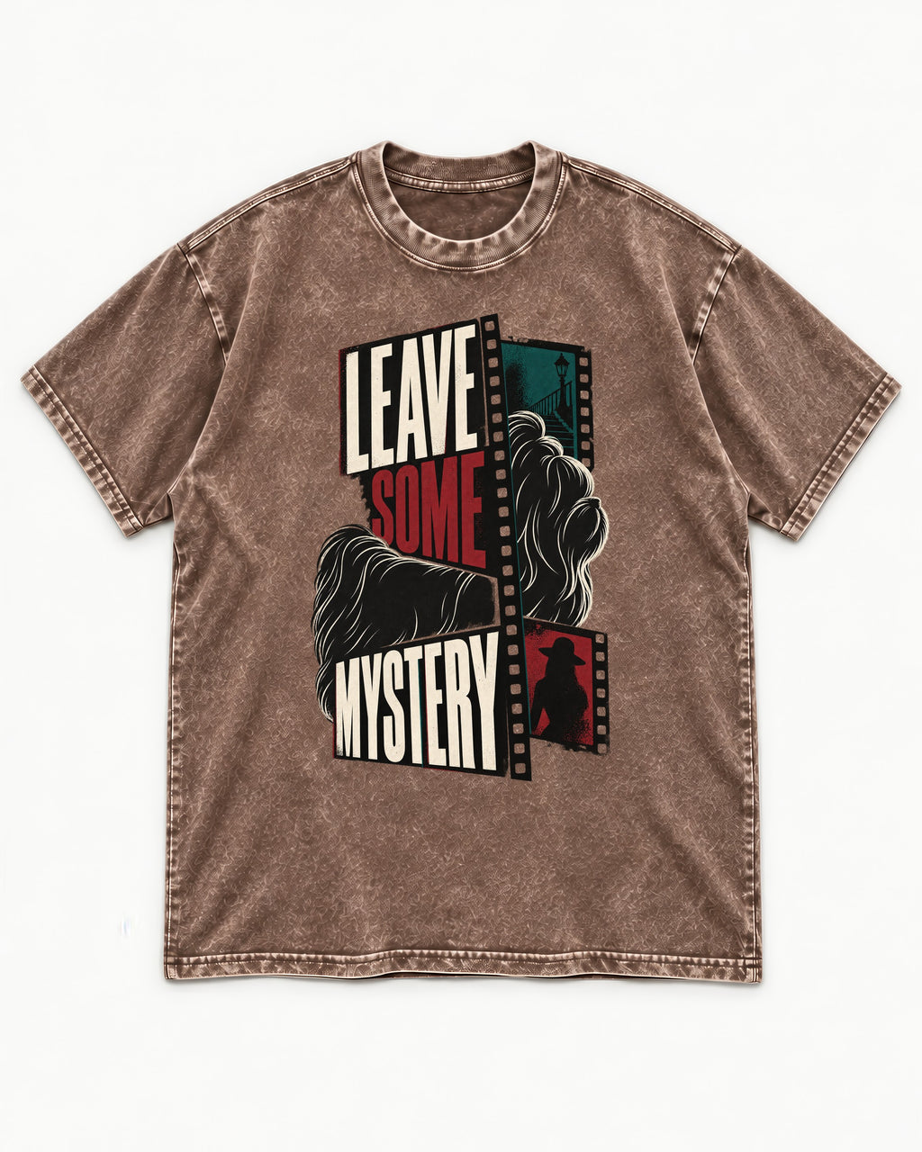Leave Some Mystery Shih Tzu Washed Tee in Coffee, flat lay product photo