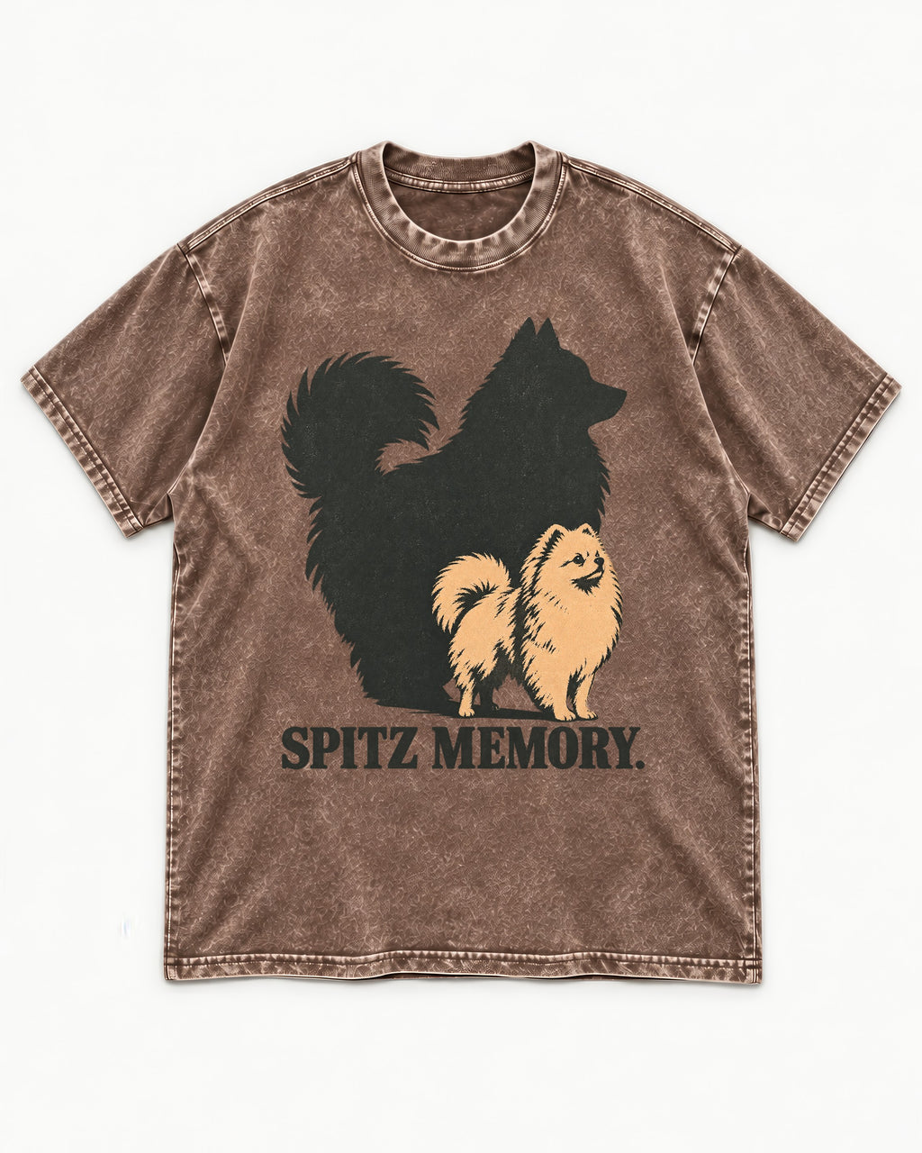 Pomeranian Spitz Memory Washed Tee in Coffee, flat lay product photo
