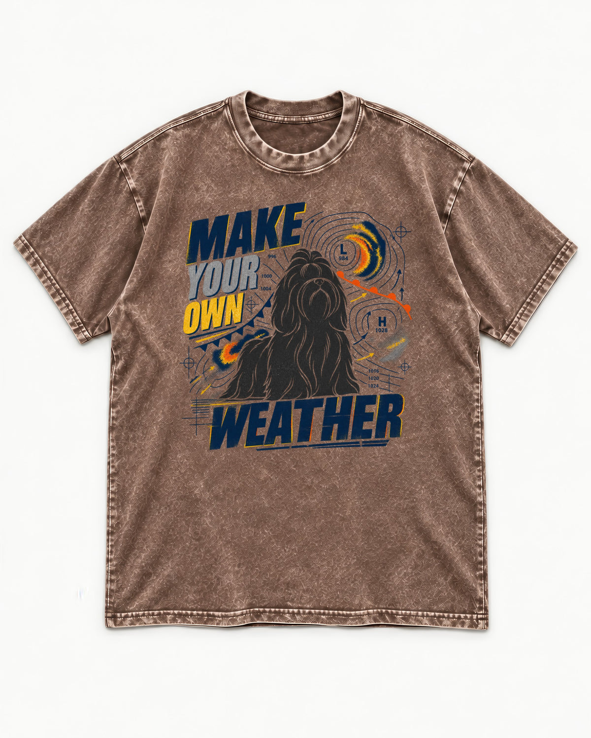 Shih Tzu Make Your Own Weather Washed Tee in Coffee, flat lay product photo