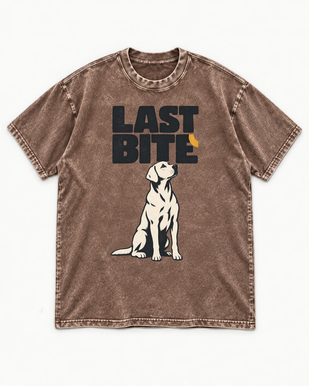 Labrador Retriever's Last Bite Washed Tee in Coffee, flat lay product photo