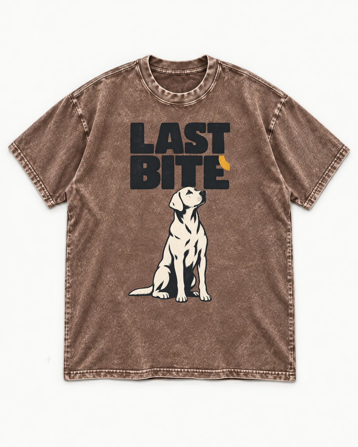 Labrador Retriever's Last Bite Washed Tee in Coffee, flat lay product photo