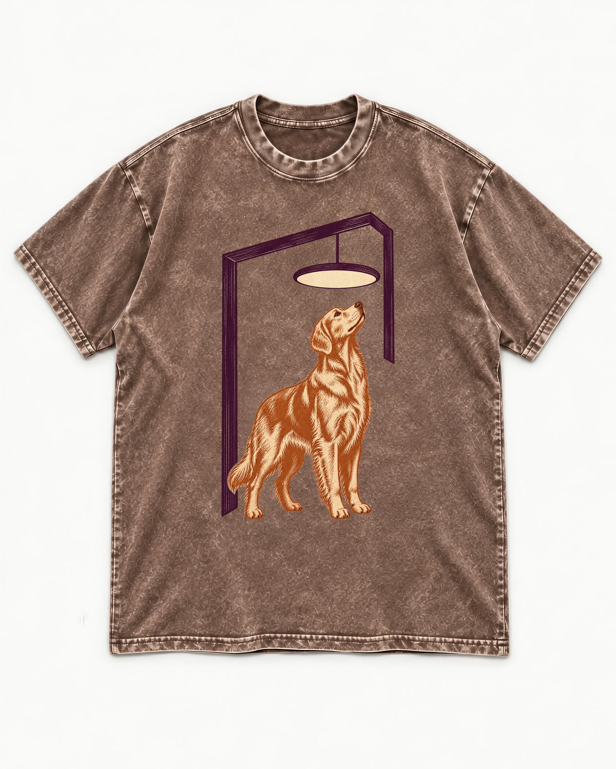 Golden Retriever Bright Idea Washed Tee in Coffee, flat lay product photo