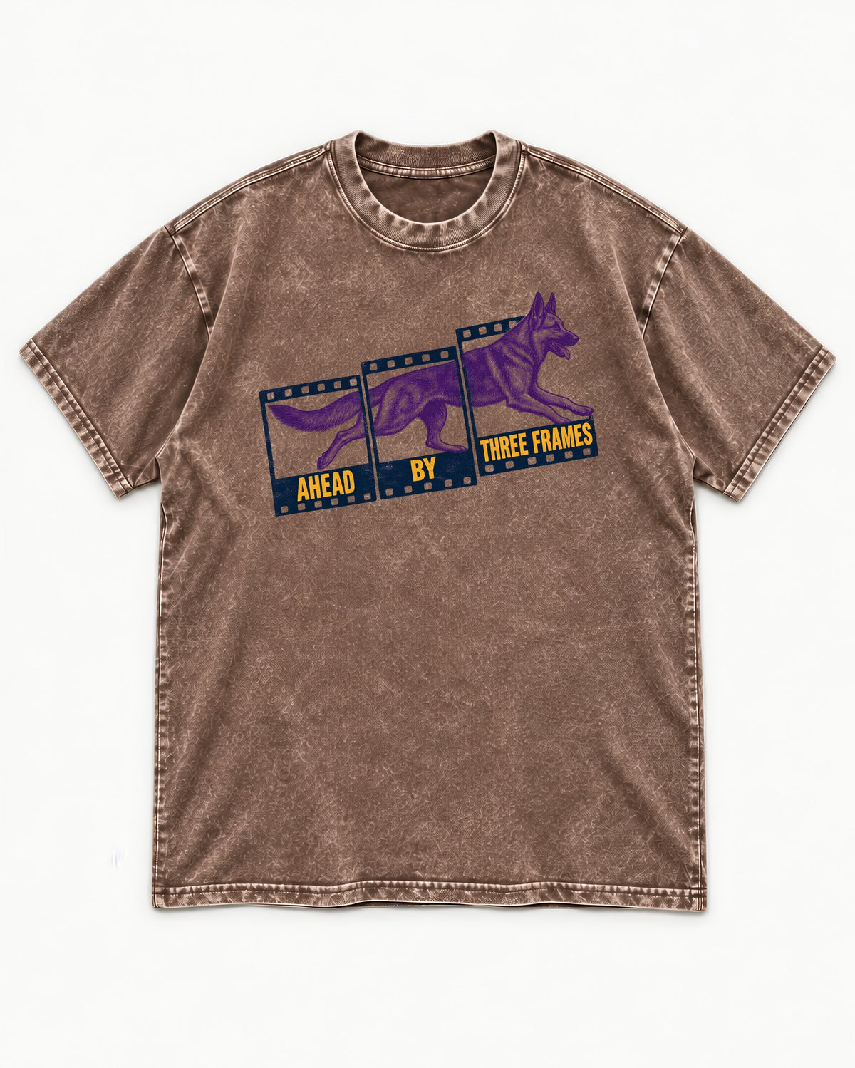German Shepherd Dog Ahead by Three Frames Washed Tee in Coffee, flat lay product photo