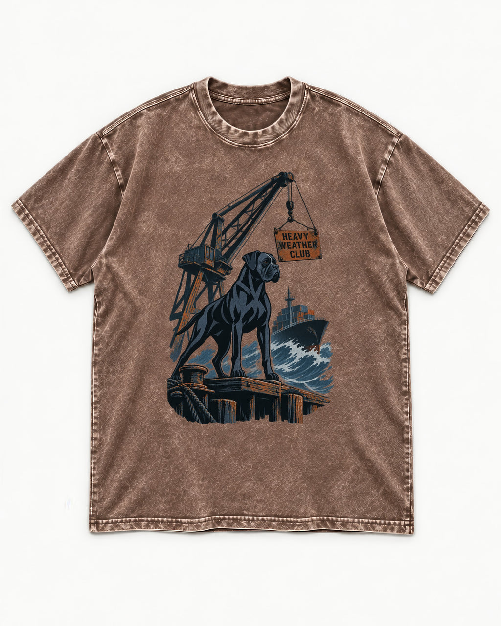 Boxer Heavy Weather Club Washed Tee in Coffee, flat lay product photo