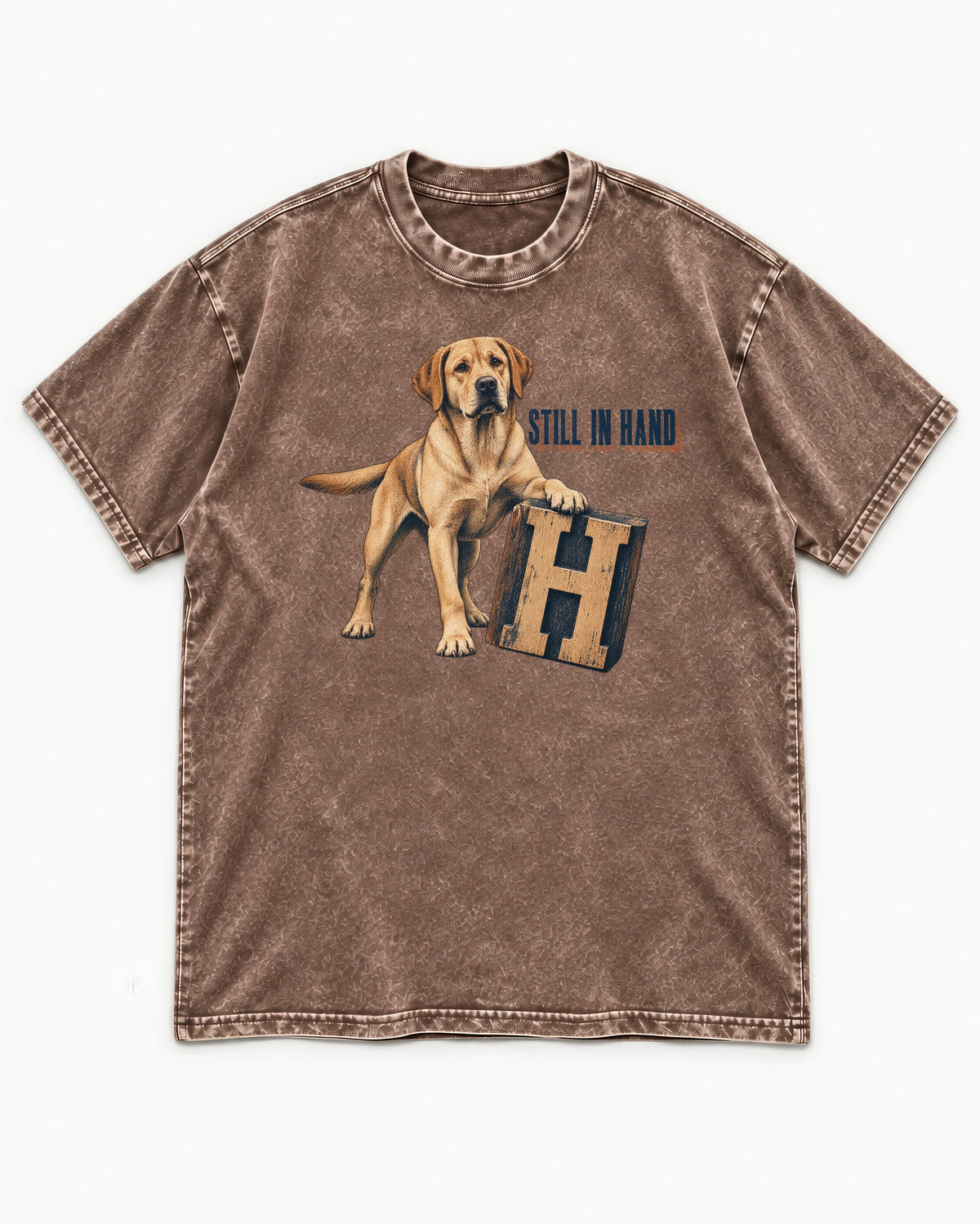 Labrador Retriever Still in Hand Washed Tee in Coffee, flat lay product photo