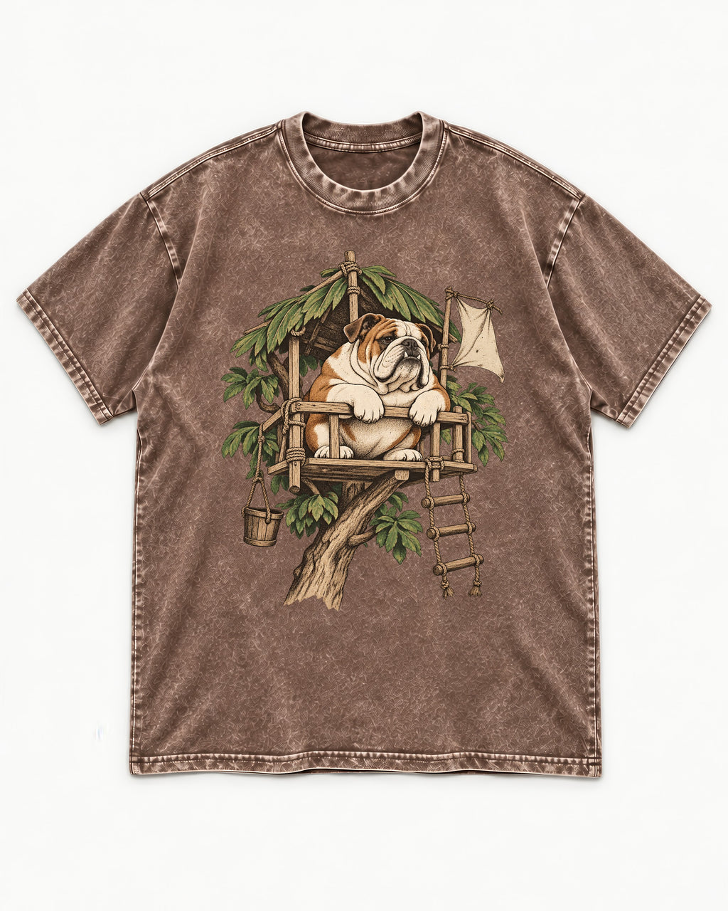 English Bulldog Above It All Washed Tee in Coffee, flat lay product photo