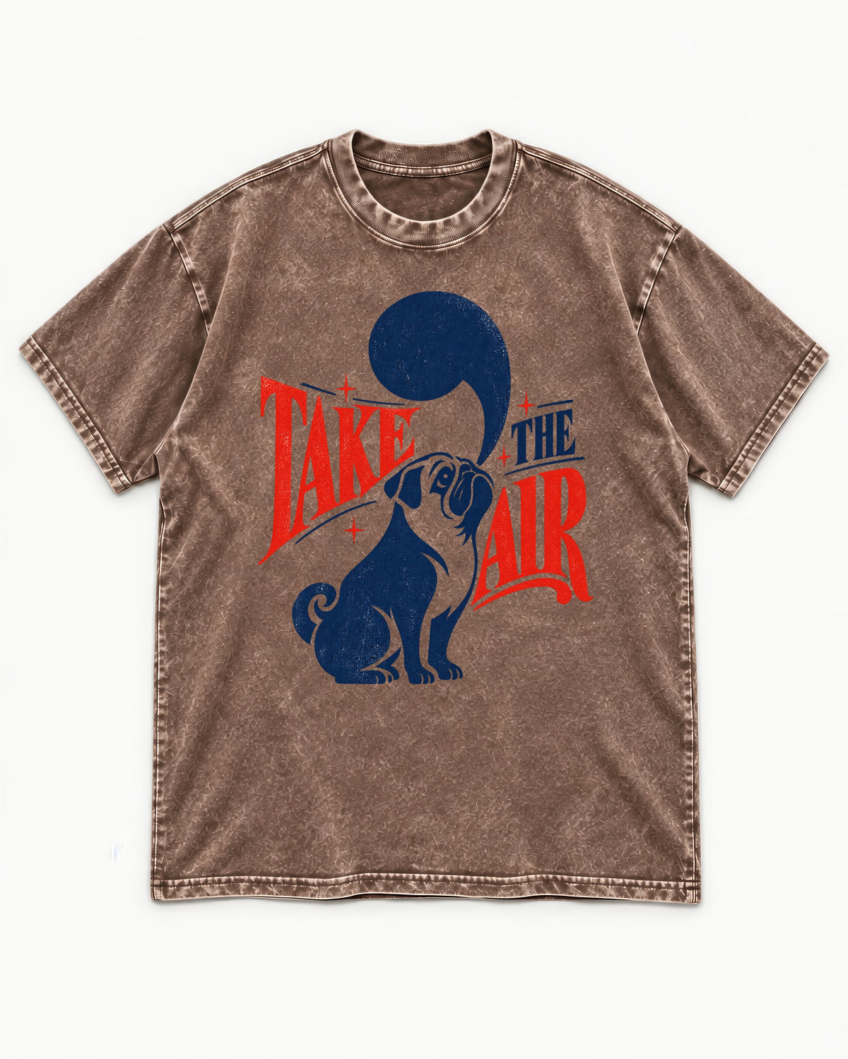 Pug Take the Air Washed Tee in Coffee, flat lay product photo
