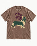 Turn by Turn Corgi Washed Tee in Coffee, flat lay product photo