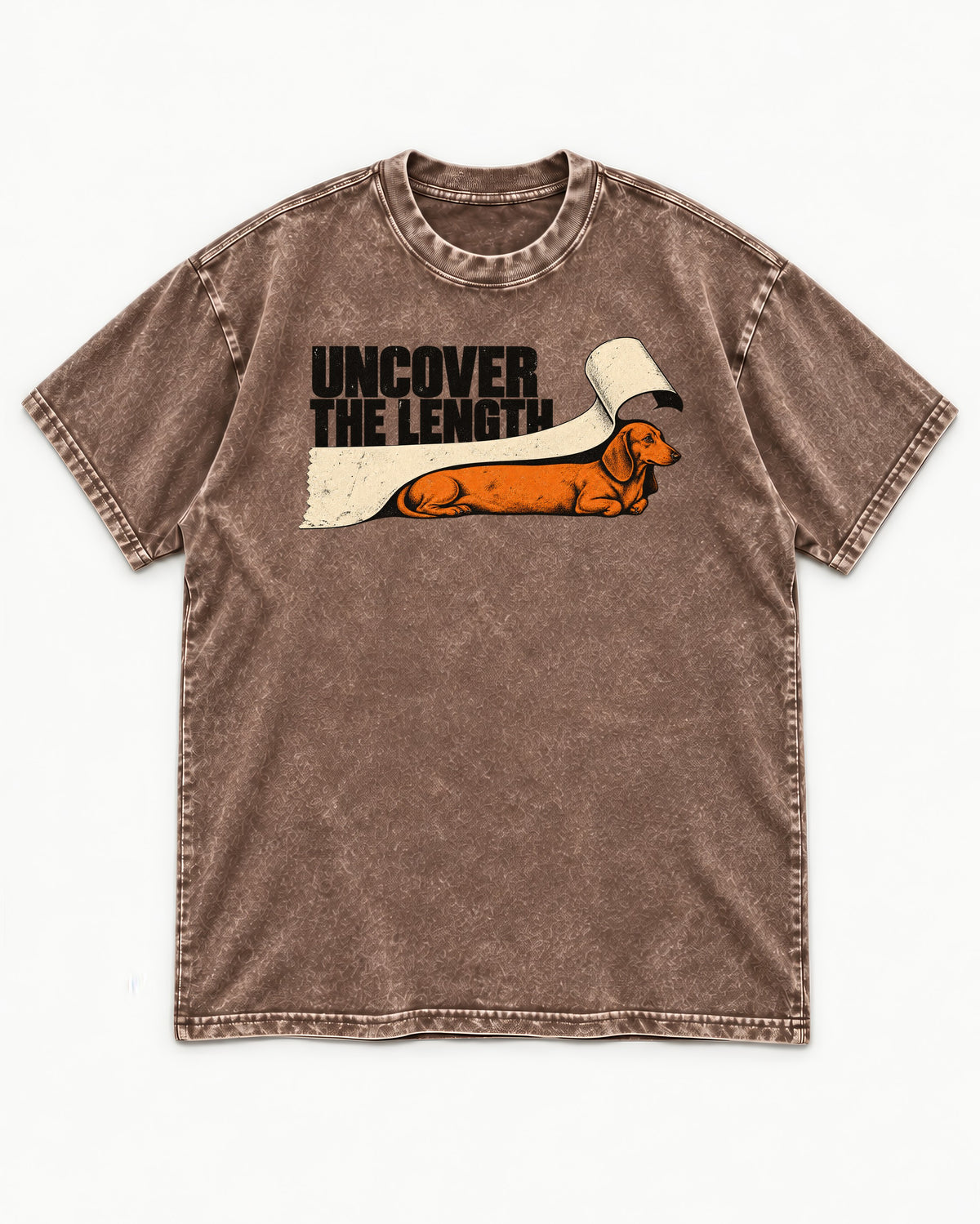 Uncover the Dachshund Length Washed Tee in Coffee, flat lay product photo
