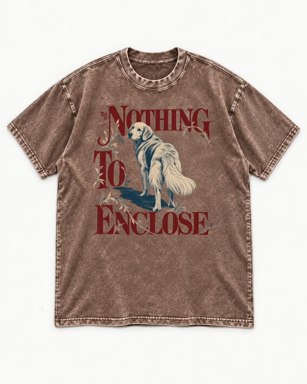 Golden Retriever Nothing to Enclose Washed Tee in Coffee, flat lay product photo