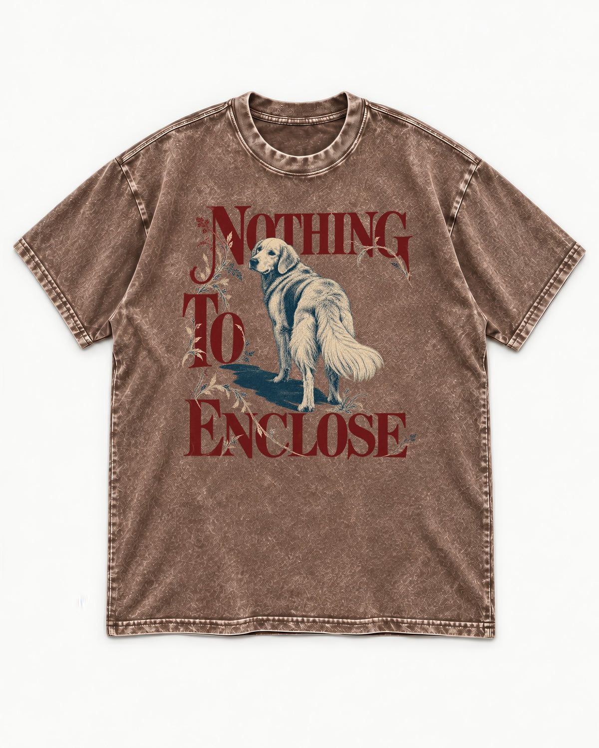 Golden Retriever Nothing to Enclose Washed Tee in Coffee, flat lay product photo