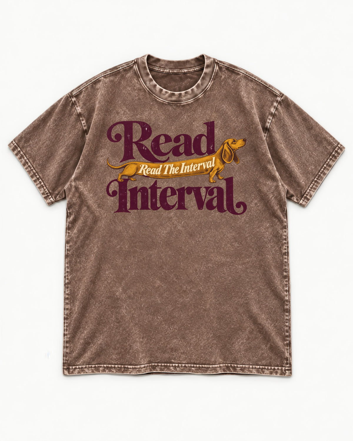Read the Dachshund Interval Washed Tee in Coffee, flat lay product photo