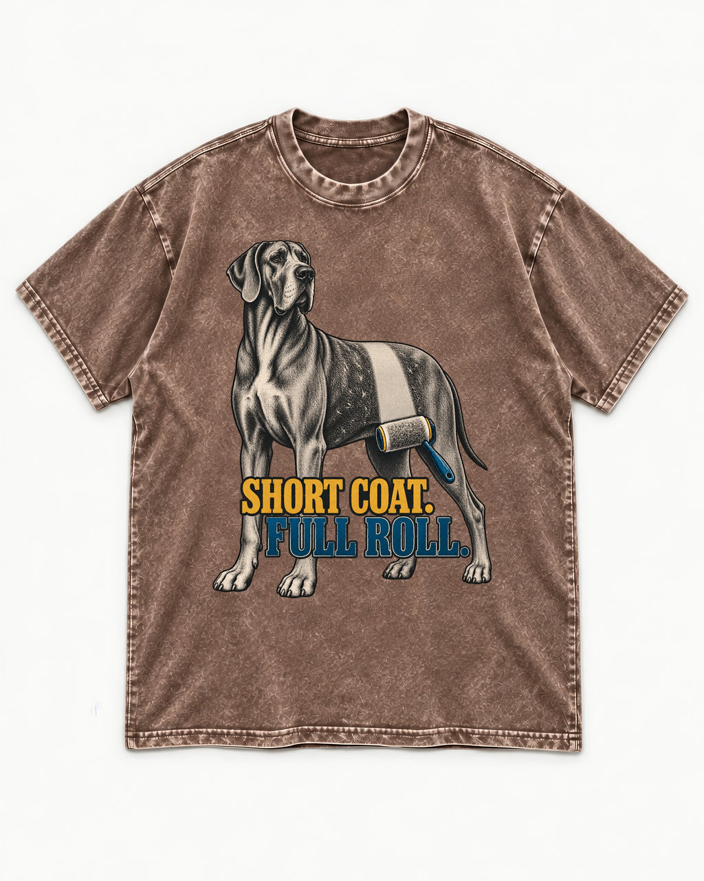 Short Coat Full Roll Great Dane Washed Tee in Coffee, flat lay product photo