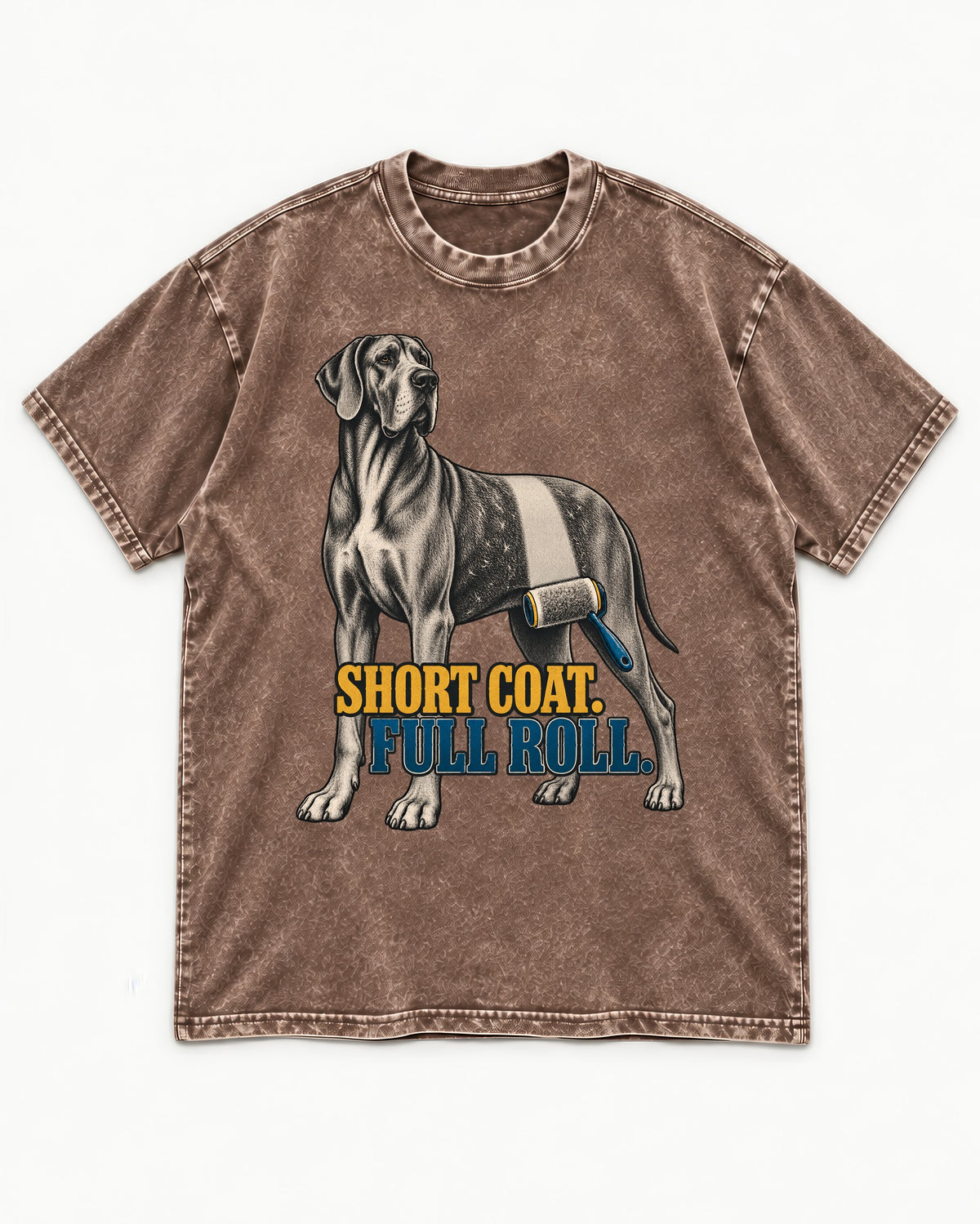 Short Coat Full Roll Great Dane Washed Tee in Coffee, flat lay product photo