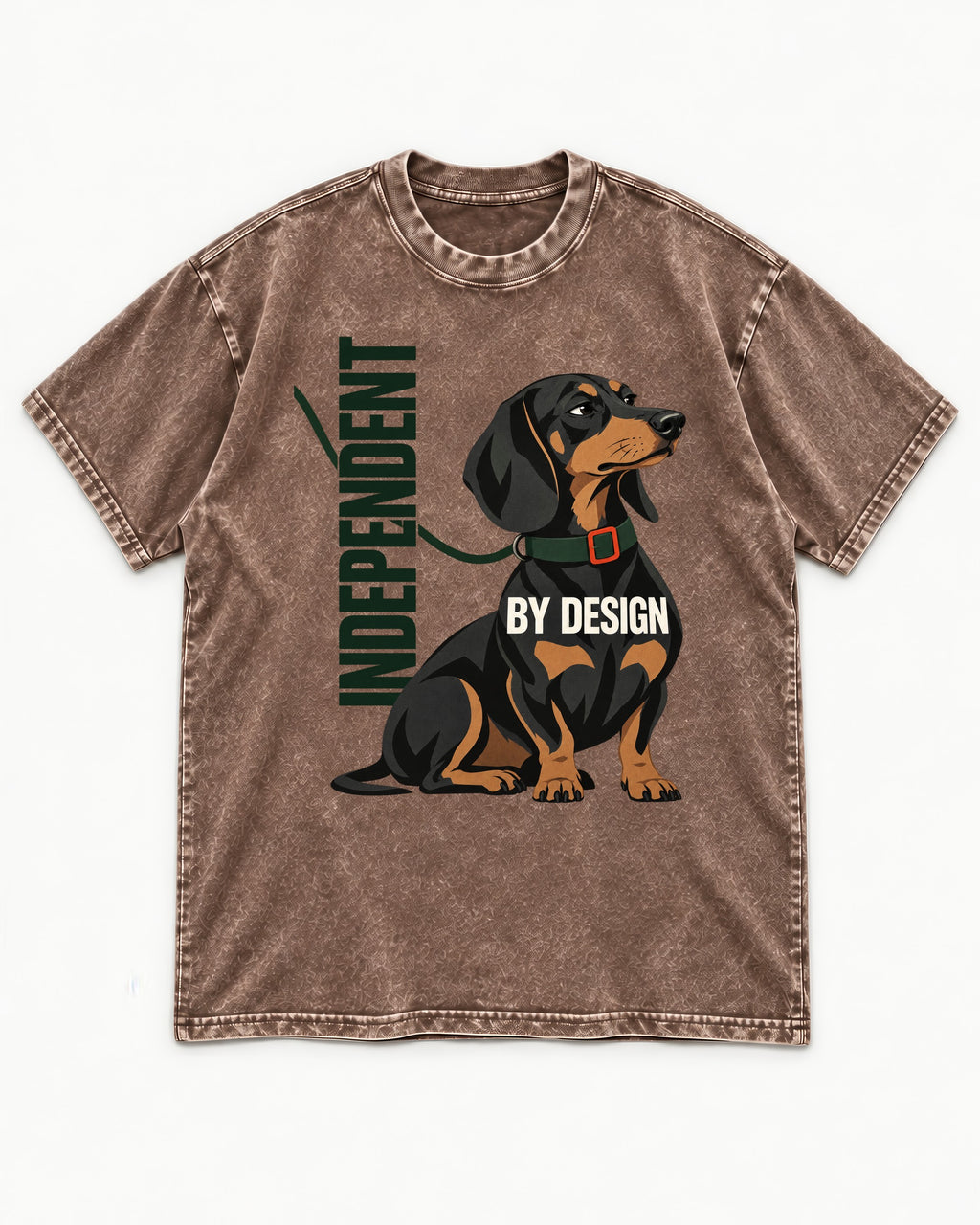 Independent Dachshund Washed Tee in Coffee, flat lay product photo