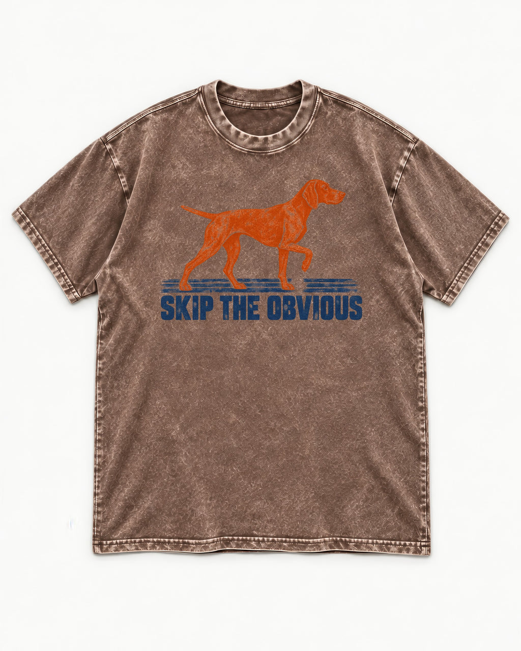 Skip the Obvious German Shorthaired Pointer Washed Tee in Coffee, flat lay product photo