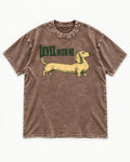 Dachshund Level with Me Washed Tee in Coffee, flat lay product photo